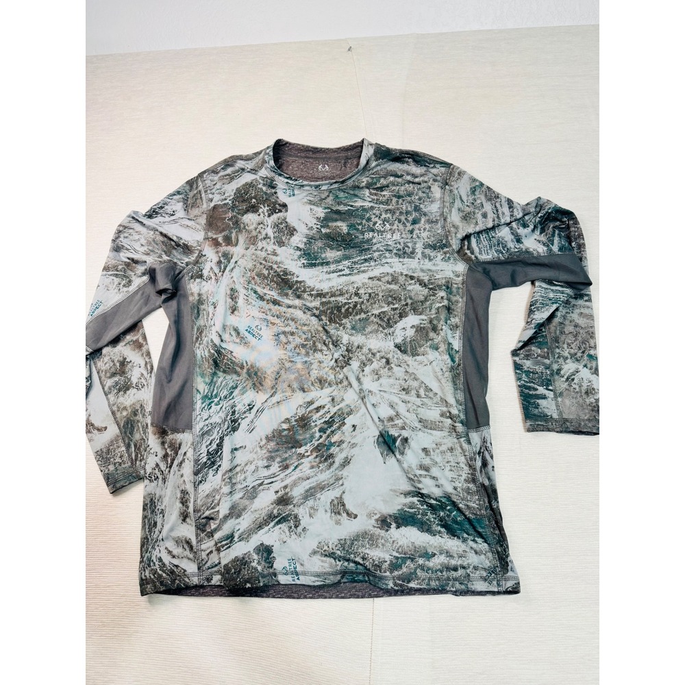 Realtree Fishing Mens XL Aspect Camo Performance Long Sleeve Shirt Grey Teal